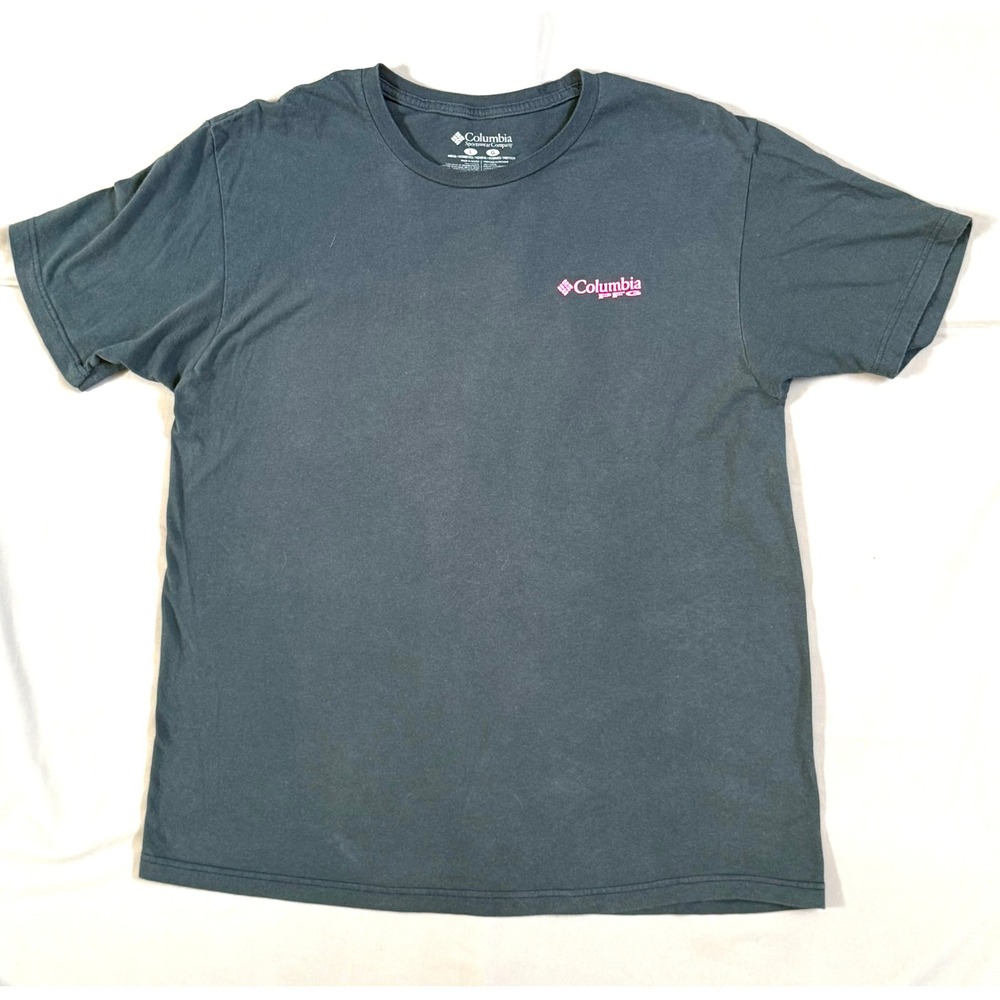 Columbia PFG Mens‎ T-Shirt Large Gray Pink Marlin Fishing Graphic Short Sleeve L